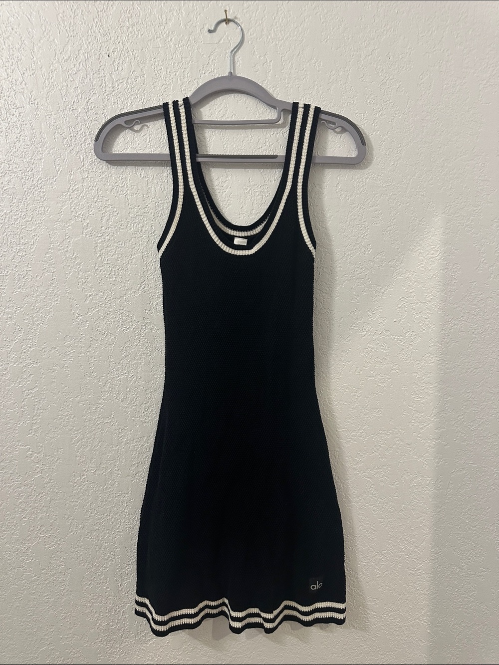 Alo Black Knit Tennis Tank Dress with Cream Trim
